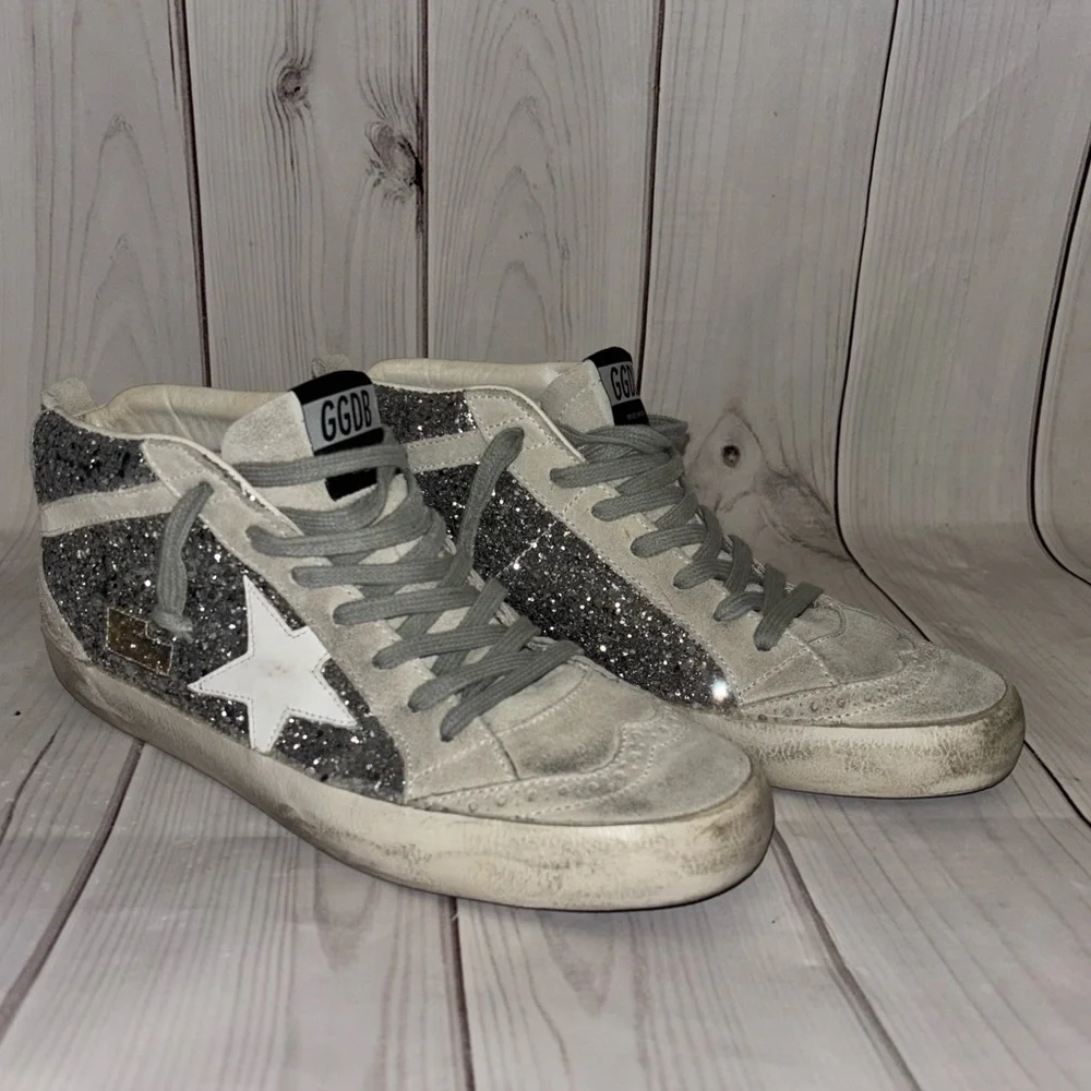 Golden goose women’s mid stars silver grey glitter 39 eu 9 tennis shoe sneaker - Picture 3 of 15